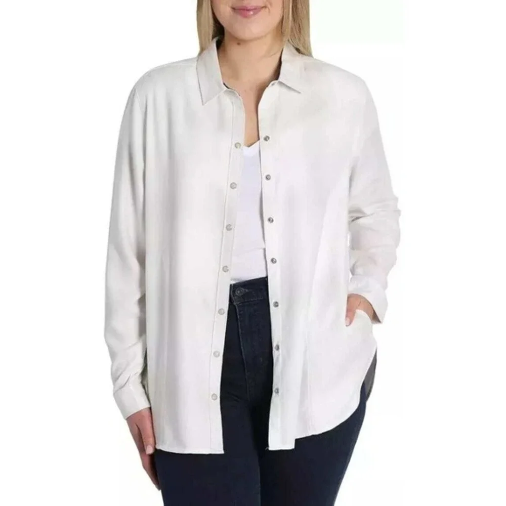 Women's Jachs Girlfriend Super Soft Feel Flannel Shirt Off-White Large New! - Picture 2 of 3
